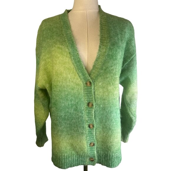 Motel Green Gradient Small Button-Up Cardigan Sweater Polyester/Wool Blend - Picture 1 of 15